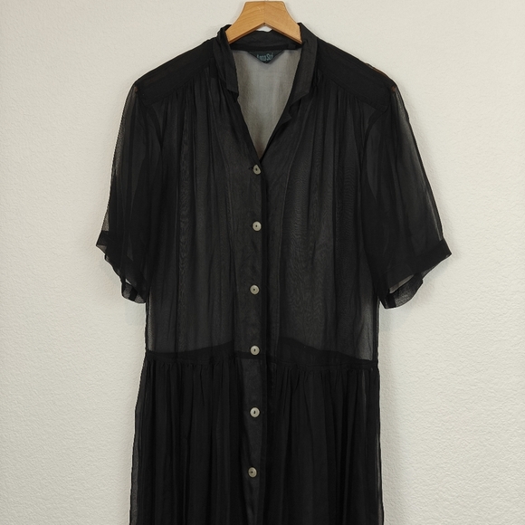 Anna Sui 80s Sheer Black Button Up Shirt Dress Layer Vintage Small - Picture 3 of 12